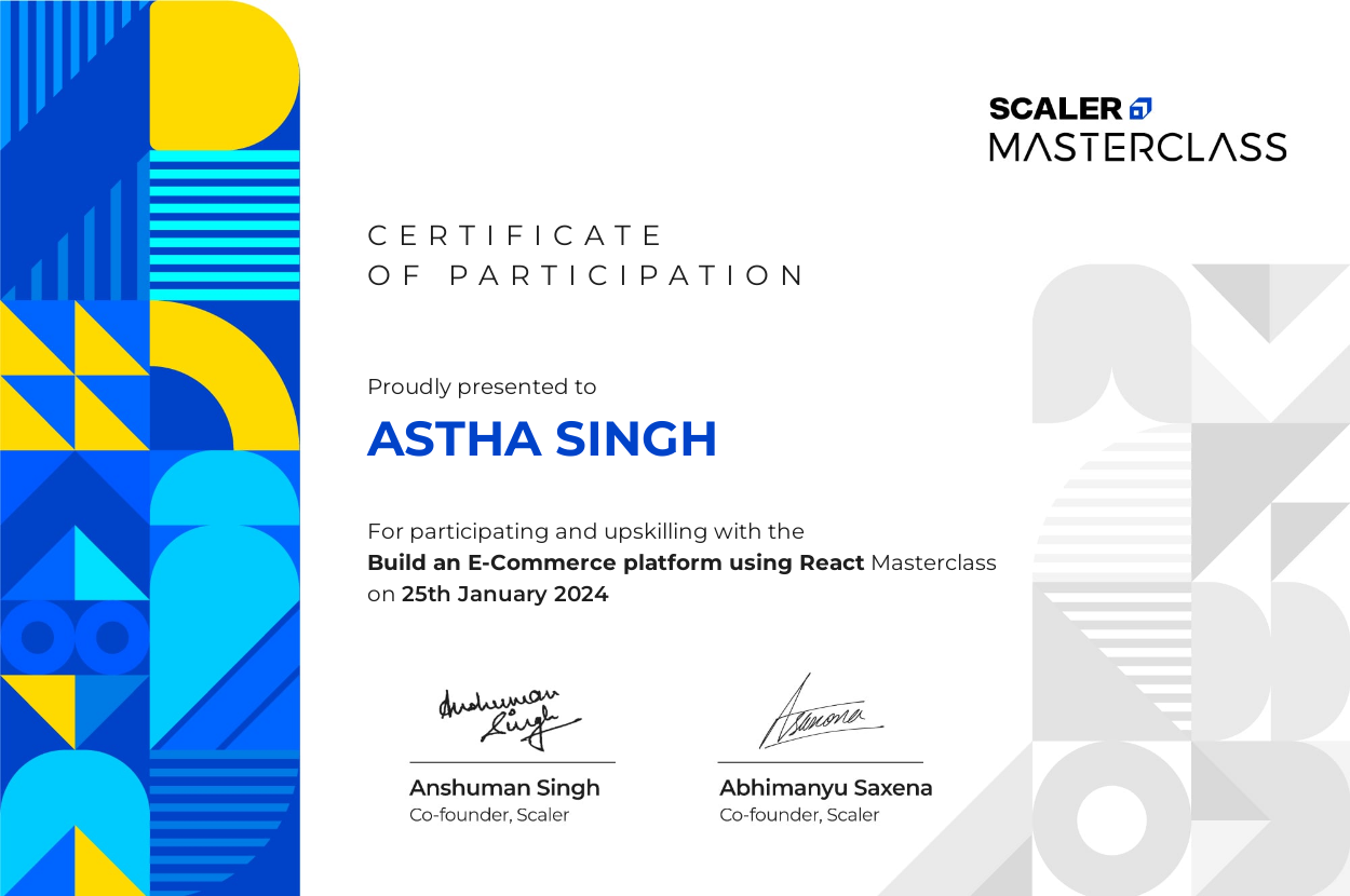 Scaler Masterclass: Building an E-commerce Platform with React