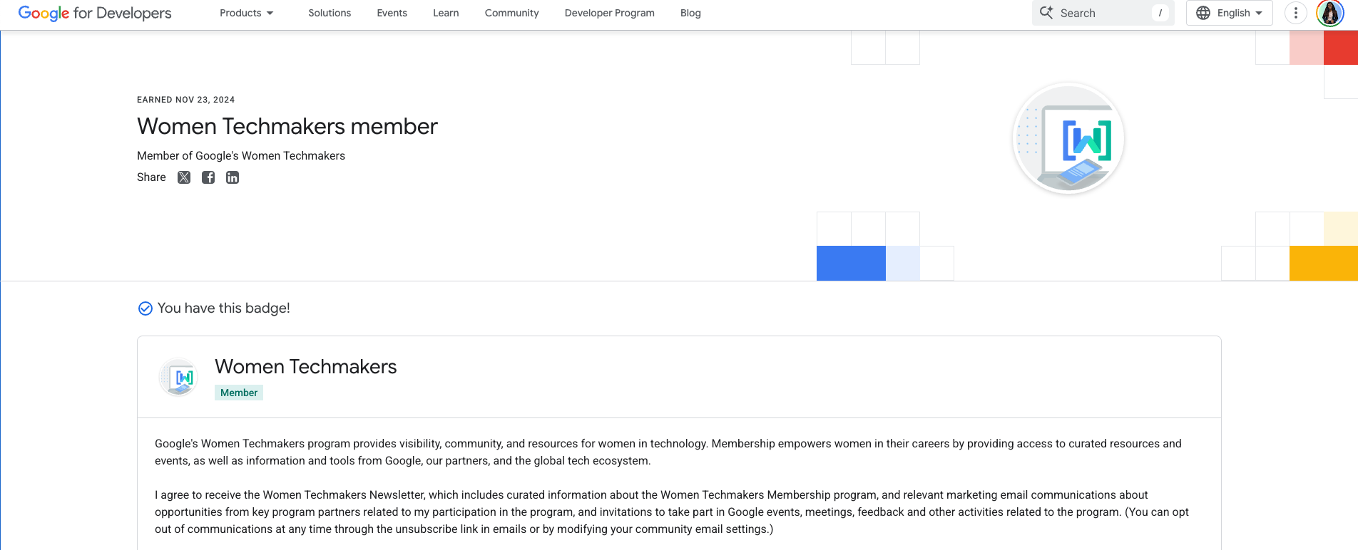 Joined Google’s Women Techmakers Program!
